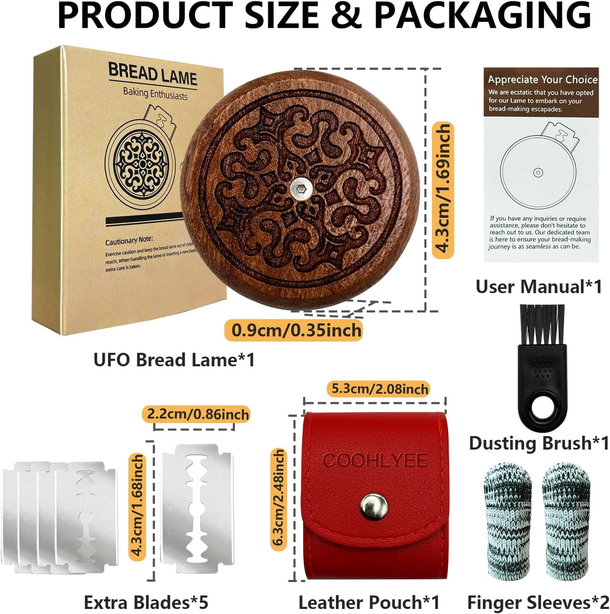 Artisan UFO Bread Lame for Sourdough Bread Baking, Premium Wooden Sourdough Scoring Tool with CNC Engraved Design, 5 Replaceable Razor Blades & PU Storage Case for Home Bakers Lovers Gifts