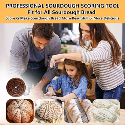 Artisan UFO Bread Lame for Sourdough Bread Baking, Premium Wooden Sourdough Scoring Tool with CNC Engraved Design, 5 Replaceable Razor Blades & PU Storage Case for Home Bakers Lovers Gifts