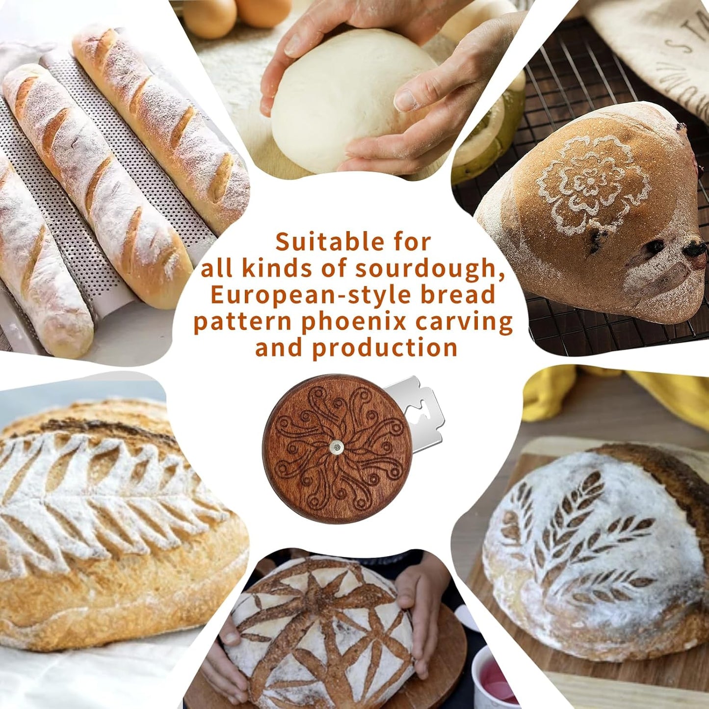 Artisan UFO Bread Lame for Sourdough Bread Baking, Premium Wooden Sourdough Scoring Tool with CNC Engraved Design, 5 Replaceable Razor Blades & PU Storage Case for Home Bakers Lovers Gifts
