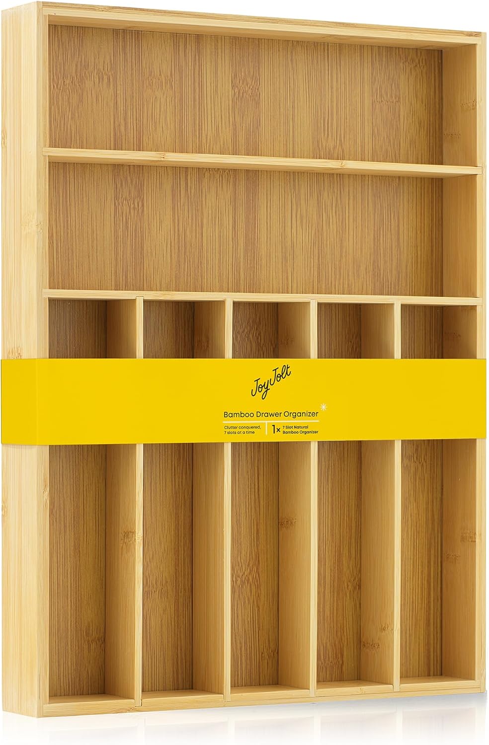 Bamboo Drawer Organizer, 7-Compartment Silverware Organizer, Cutlery and Utensil Organizer, Drawer Organizers for Garage, Kitchen, and Bathroom, Organizer Drawers for Kitchen Utensils