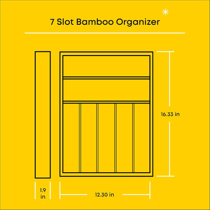 Bamboo Drawer Organizer, 7-Compartment Silverware Organizer, Cutlery and Utensil Organizer, Drawer Organizers for Garage, Kitchen, and Bathroom, Organizer Drawers for Kitchen Utensils
