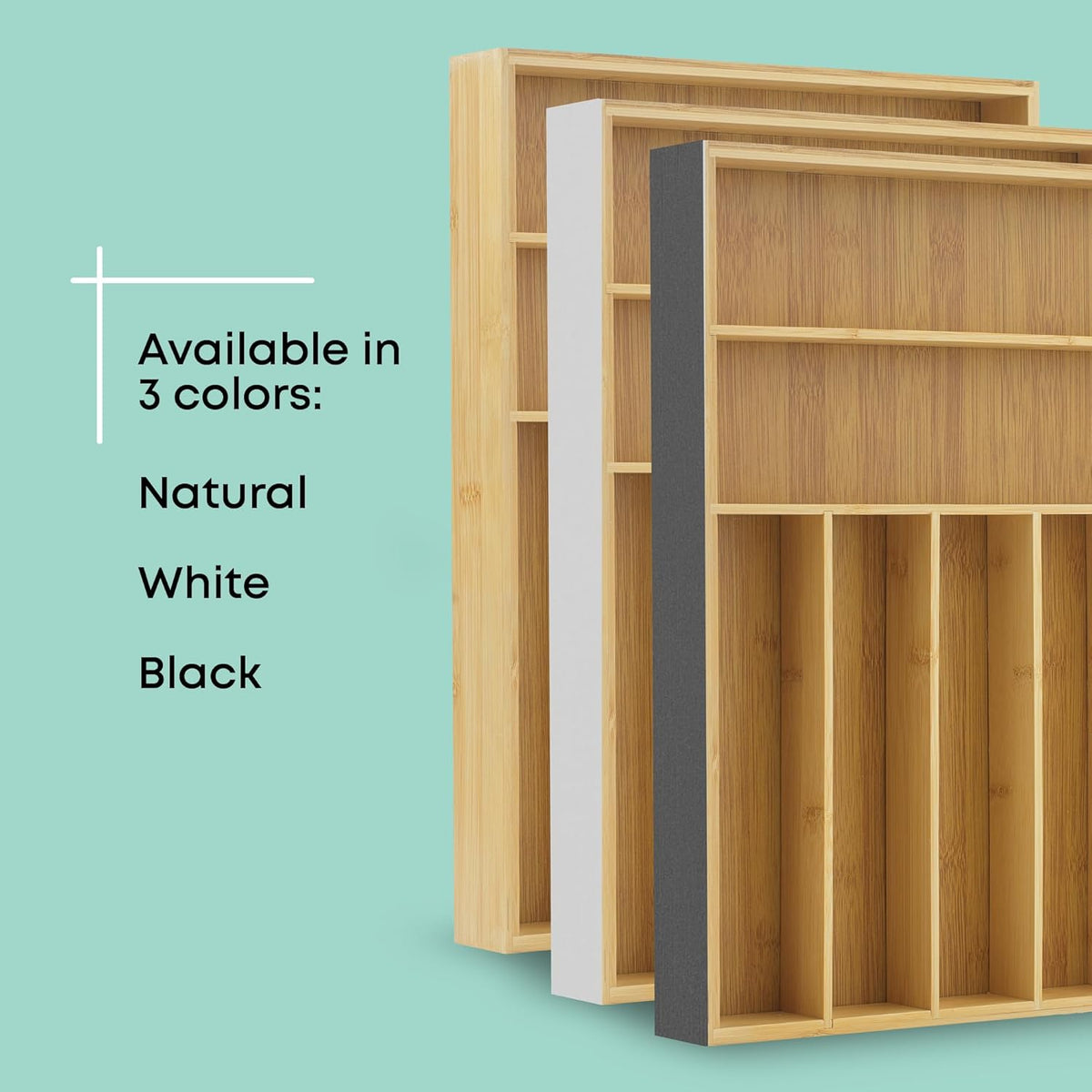Bamboo Drawer Organizer, 7-Compartment Silverware Organizer, Cutlery and Utensil Organizer, Drawer Organizers for Garage, Kitchen, and Bathroom, Organizer Drawers for Kitchen Utensils