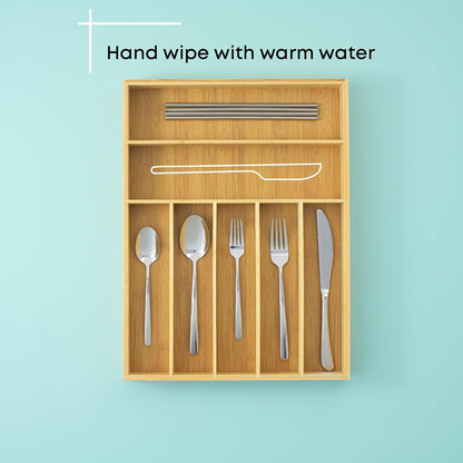 Bamboo Drawer Organizer, 7-Compartment Silverware Organizer, Cutlery and Utensil Organizer, Drawer Organizers for Garage, Kitchen, and Bathroom, Organizer Drawers for Kitchen Utensils