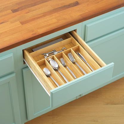 Bamboo Drawer Organizer, 7-Compartment Silverware Organizer, Cutlery and Utensil Organizer, Drawer Organizers for Garage, Kitchen, and Bathroom, Organizer Drawers for Kitchen Utensils