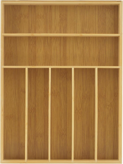 Bamboo Drawer Organizer, 7-Compartment Silverware Organizer, Cutlery and Utensil Organizer, Drawer Organizers for Garage, Kitchen, and Bathroom, Organizer Drawers for Kitchen Utensils