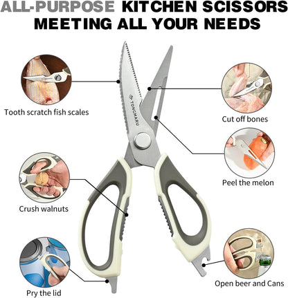 Kitchen Shears Heavy Duty Kitchen Scissors with Magnetic Sheath Holder, Dishwasher Safe Scissor, All Purpose 9-inch Scissors, Detachable, Serrated Blades, Bottle Opener function included (1 Pack)