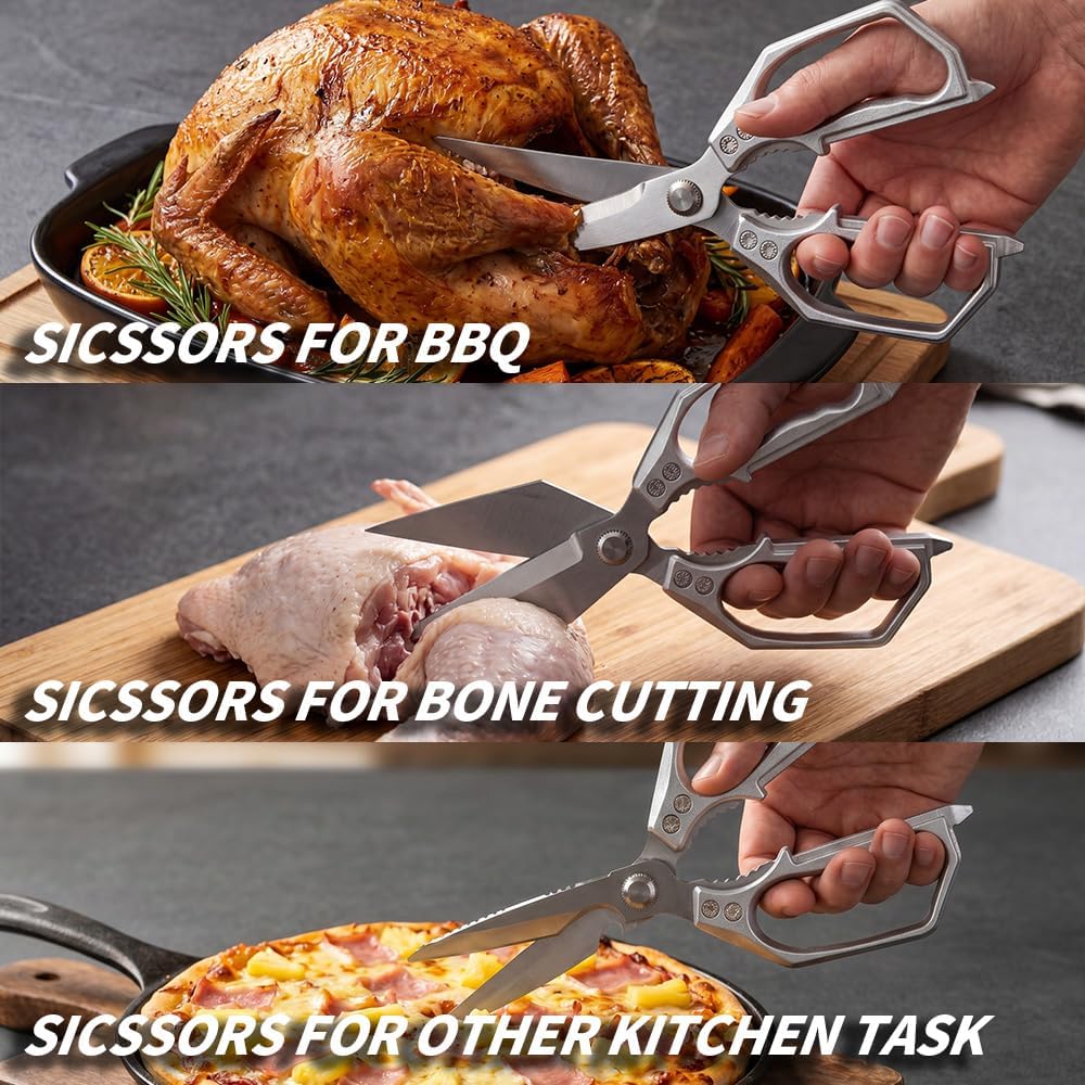 Kitchen Scissors Set Silver 3PCS, Heavy Duty Poultry Shears Kitchen Shear for Food Chicken Scissor All Purpose,Japan Meat Cutting Scissors, Bones Food Cooking Shears, Gifts for Men Women Mom Dad
