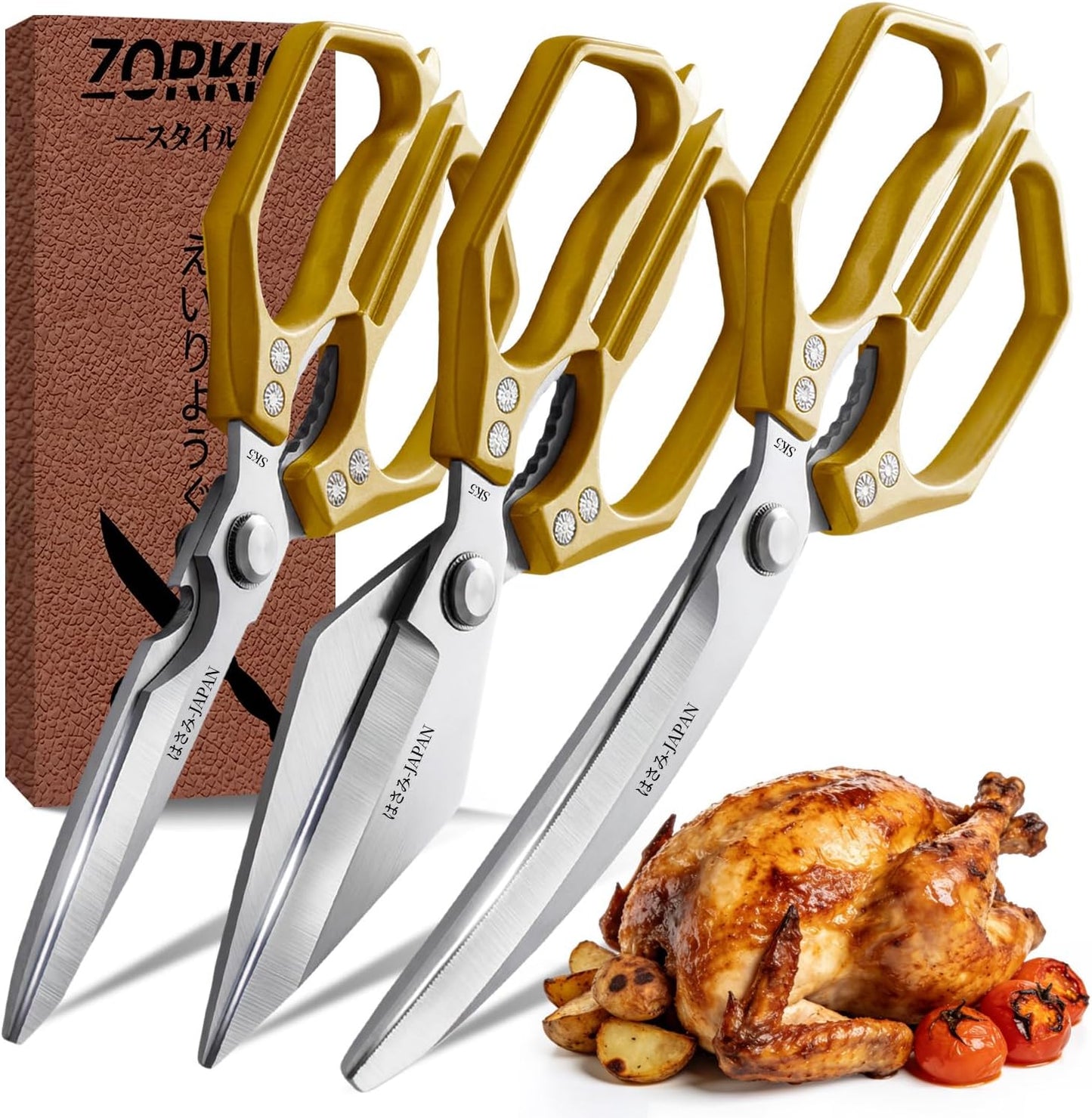 Kitchen Scissors Set Silver 3PCS, Heavy Duty Poultry Shears Kitchen Shear for Food Chicken Scissor All Purpose,Japan Meat Cutting Scissors, Bones Food Cooking Shears, Gifts for Men Women Mom Dad