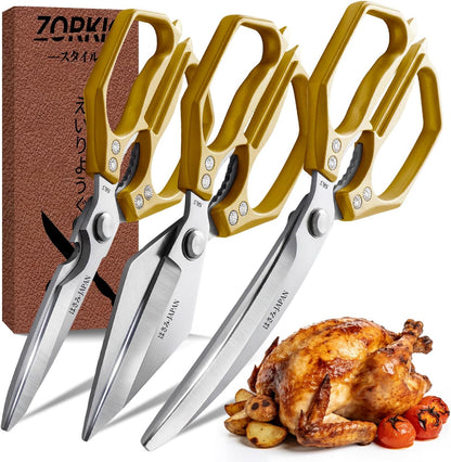 Kitchen Scissors Set Silver 3PCS, Heavy Duty Poultry Shears Kitchen Shear for Food Chicken Scissor All Purpose,Japan Meat Cutting Scissors, Bones Food Cooking Shears, Gifts for Men Women Mom Dad