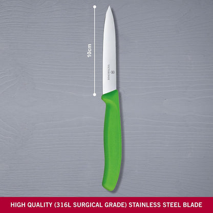 6.7706.L114 Swiss Classic Paring Knife for Cutting and Preparing Fruit and Vegetables Straight Blade in Green, 3.9 inches