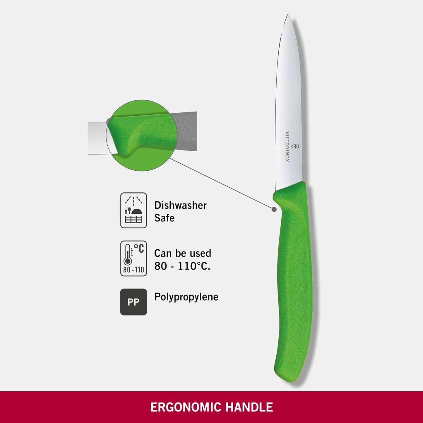 6.7706.L114 Swiss Classic Paring Knife for Cutting and Preparing Fruit and Vegetables Straight Blade in Green, 3.9 inches