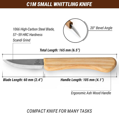 Whittling Knife C1M - Sloyd Chip Wood Carving Knife Carbon Steel - Small Whittling Knives for General and Detail, Delicate Cutting - Wood Carving Tools for Beginners and Professionals
