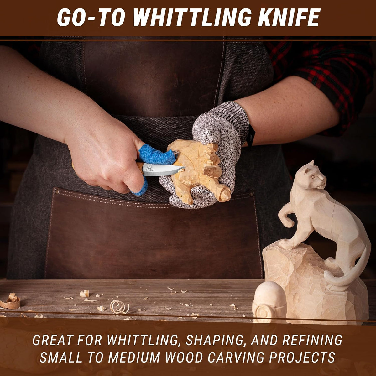 Whittling Knife C1M - Sloyd Chip Wood Carving Knife Carbon Steel - Small Whittling Knives for General and Detail, Delicate Cutting - Wood Carving Tools for Beginners and Professionals