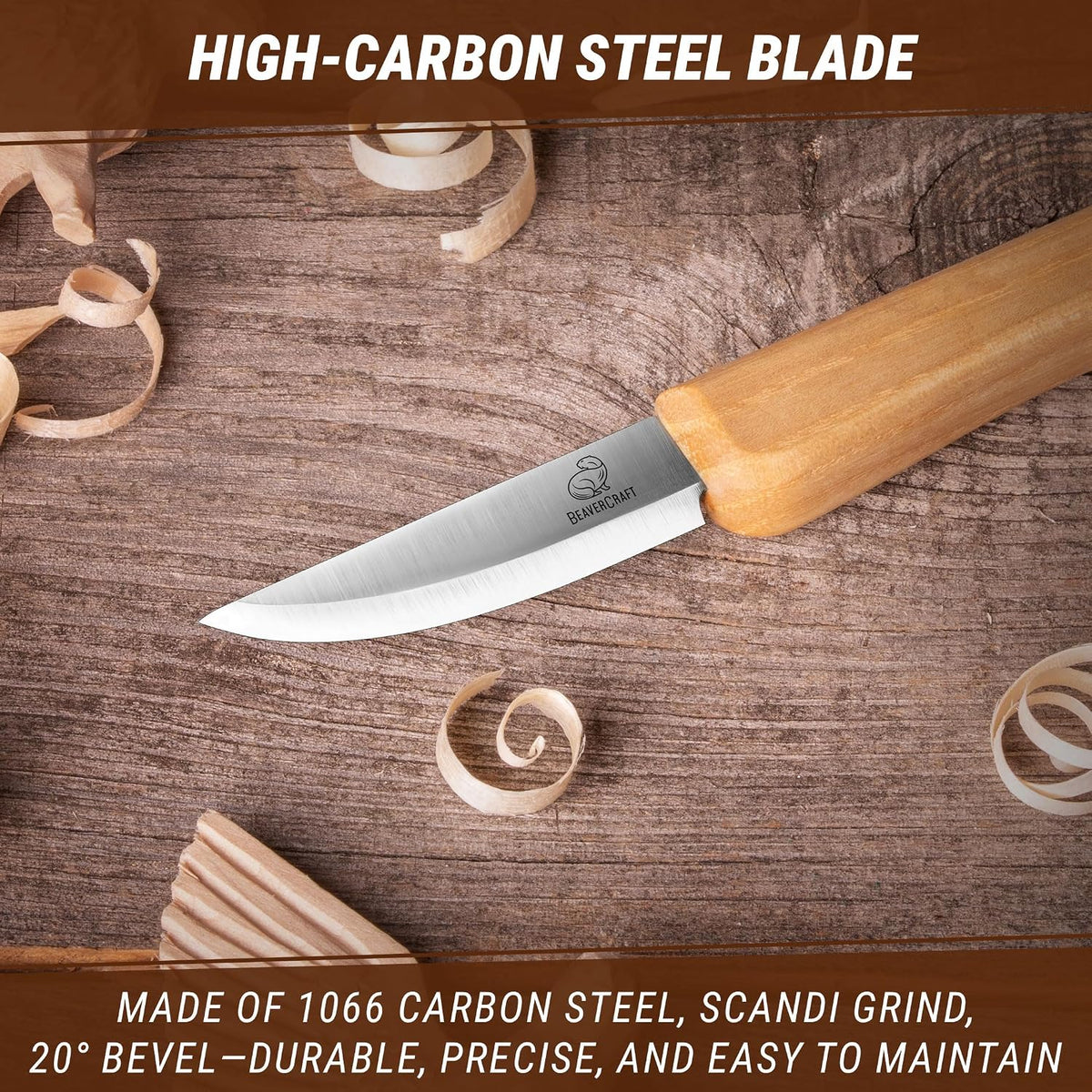 Whittling Knife C1M - Sloyd Chip Wood Carving Knife Carbon Steel - Small Whittling Knives for General and Detail, Delicate Cutting - Wood Carving Tools for Beginners and Professionals
