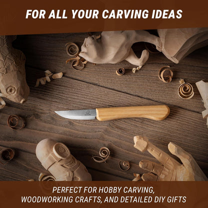 Whittling Knife C1M - Sloyd Chip Wood Carving Knife Carbon Steel - Small Whittling Knives for General and Detail, Delicate Cutting - Wood Carving Tools for Beginners and Professionals