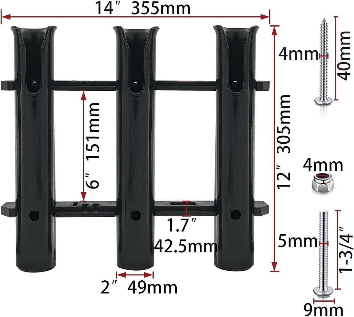 Fishing Rod Holder Bracket Wall Mounted Boat Side Mount Tool Holder Tube Links with Screws 2/3/4/6 Pole Tube (White/Black)