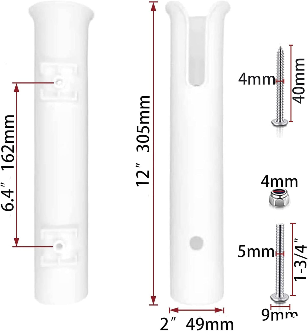 Fishing Rod Holder Bracket Wall Mounted Boat Side Mount Tool Holder Tube Links with Screws 2/3/4/6 Pole Tube (White/Black)