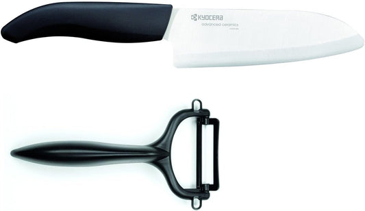 Advanced Ceramic Revolution Series 5-1/2-inch Santoku Knife and Y Peeler Set, Black,White