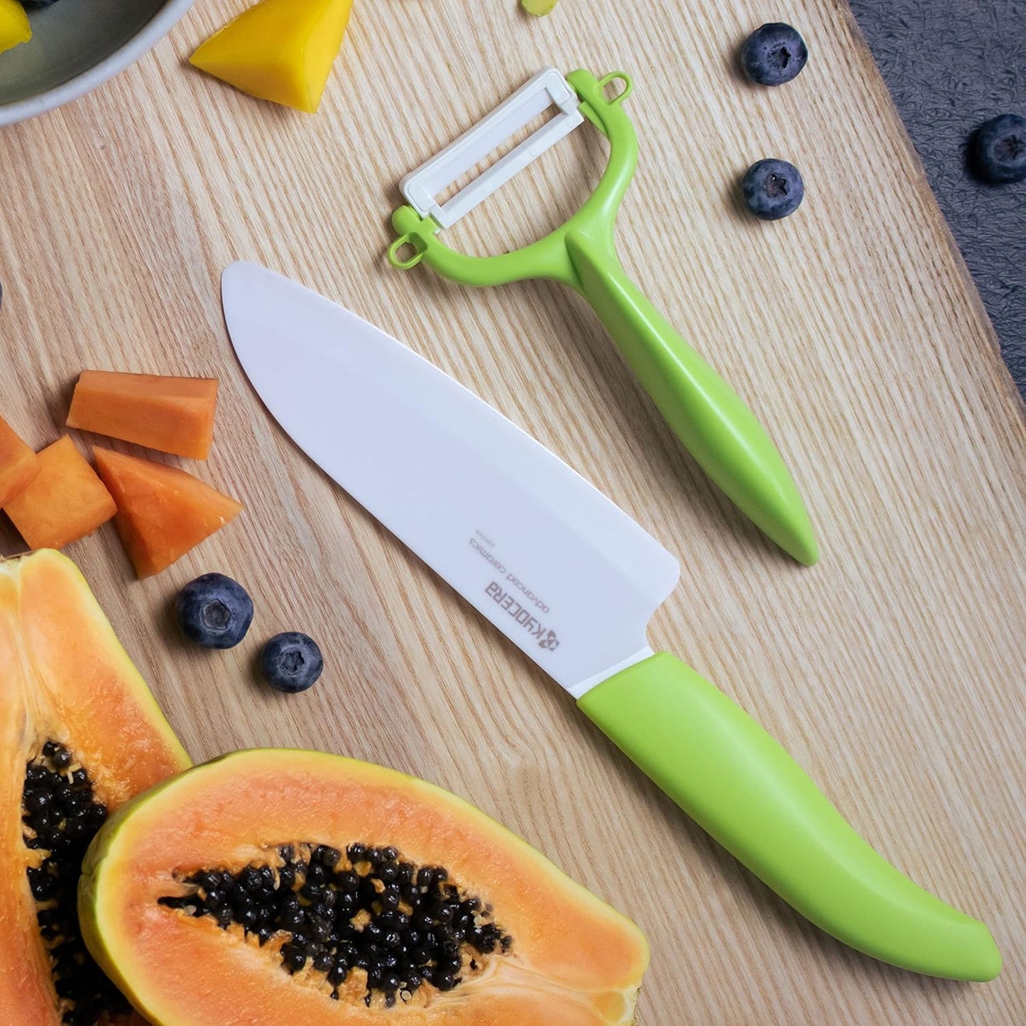Advanced Ceramic Revolution Series 5-1/2-inch Santoku Knife and Y Peeler Set, Black,White