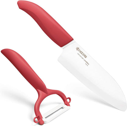 Advanced Ceramic Revolution Series 5-1/2-inch Santoku Knife and Y Peeler Set, Black,White