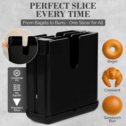Bagel Cutter Slicer – Precision Bagel Slicer with Auto-Center Holder – Compact 7-Inch Space-Saving Design for Even Cutting Large and Small Bread at Home or Café Kitchen - Black
