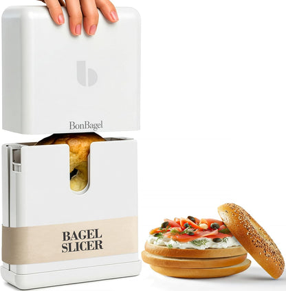 Bagel Cutter Slicer – Precision Bagel Slicer with Auto-Center Holder – Compact 7-Inch Space-Saving Design for Even Cutting Large and Small Bread at Home or Café Kitchen - Black