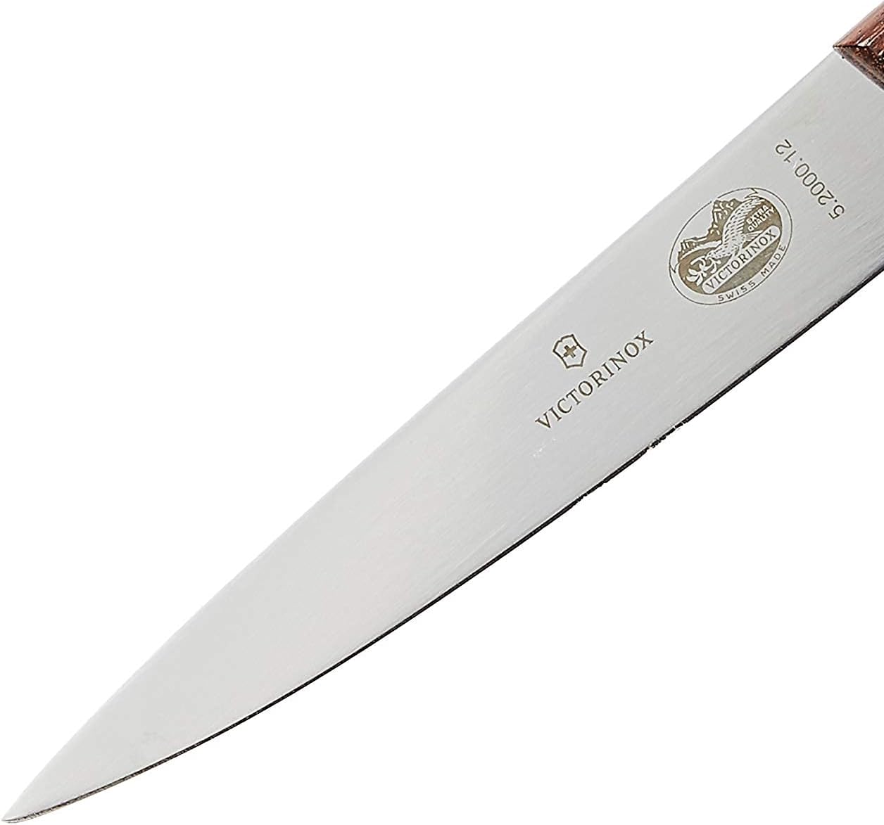 Wood 4-3/4-In Straight-Edge Steak Knife, Set of 6 | Triple-riveted modfied maple wood handle cutlery, Swiss made pointed-tip stainless steel blades for smooth meat slicing.