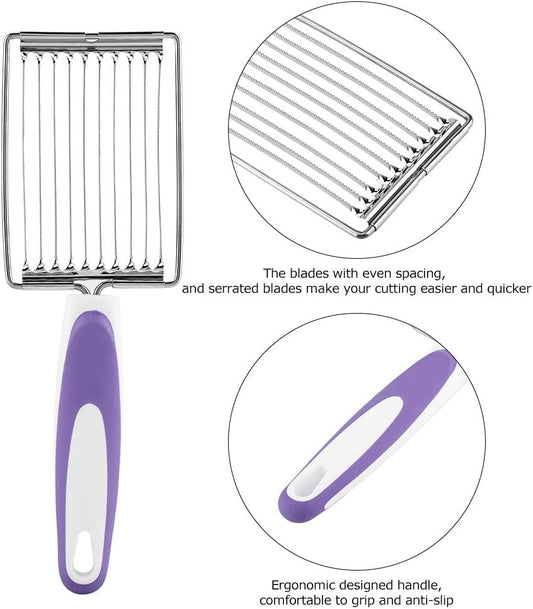 Tomato Cutter, Stainless Luncheon Meat Cutter Tomato Slicers Fruits Cutter Stainless Steel Meat Cutter with Handle for Soft Tomato Ham Egg(Purple)