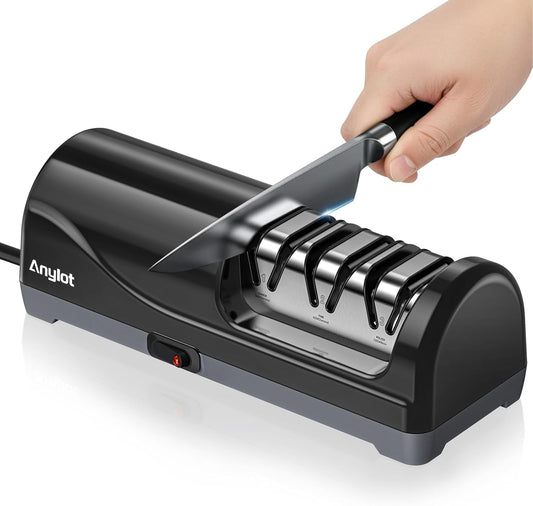 Electric Knife Sharpener for Kitchen, 3-Stage, 100% Diamond, Fast, Repair | Professional Knife Sharpener Electric 20° Precision Angle Guide, Safe Sharpening for Chef Knives, Home Use & Beginners