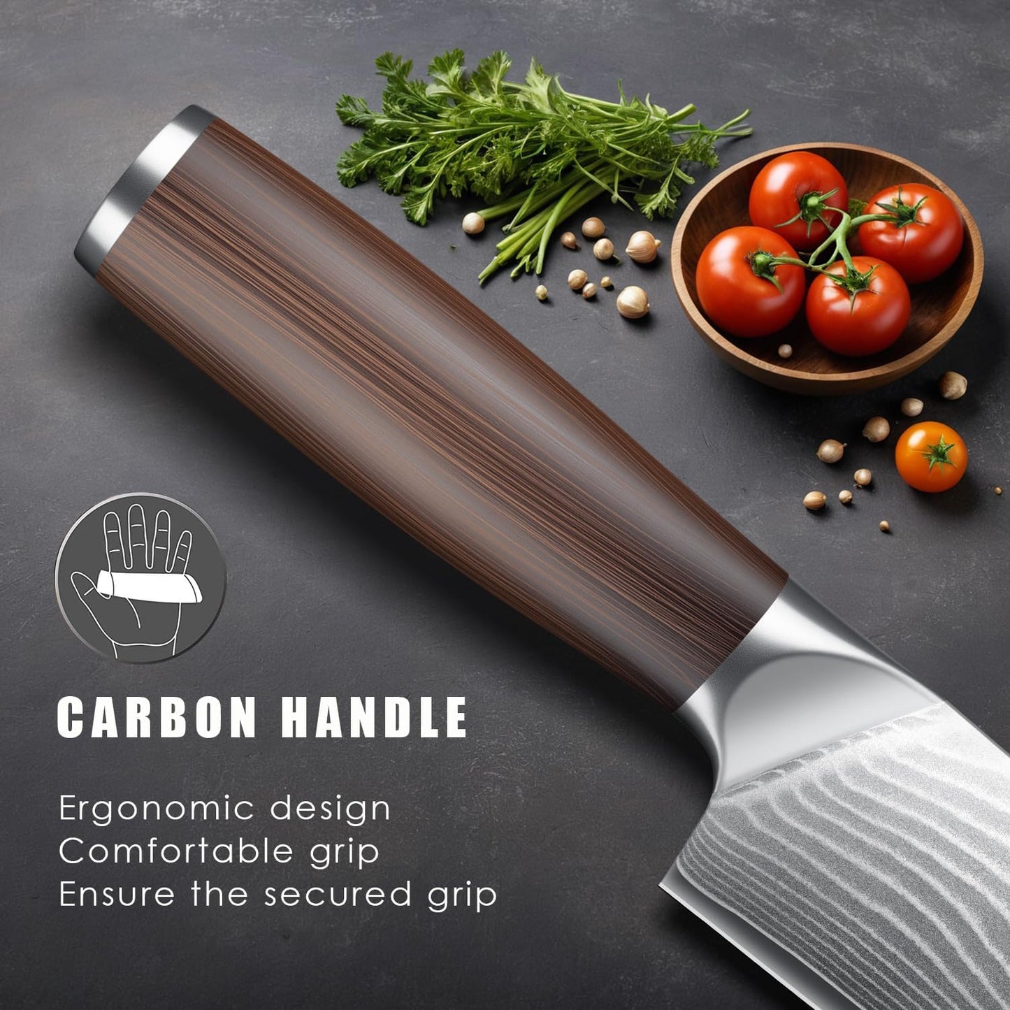 Kuwata 3 Pieces Chef Knife Set, Professional Japanese High Carbon Stainless Steel Kitchen Knife Set, Ultra Sharp Chef Knives Sets with Ergonomic Color Wooden Handle