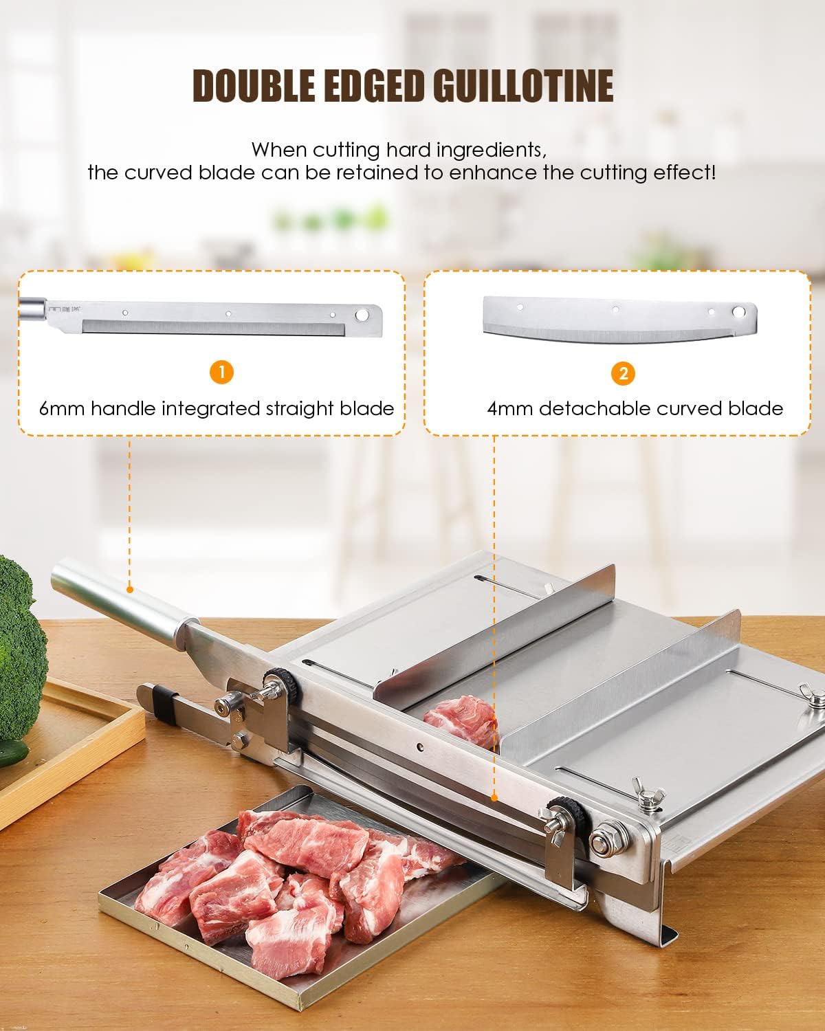 2 BLADES Manual Ribs Meat Chopper Slicer Stainless Steel Hard Bone Cutter Beef Mutton Household Vegetable Food Slicer Slicing Machine for Whole Chicken Rib Spine
