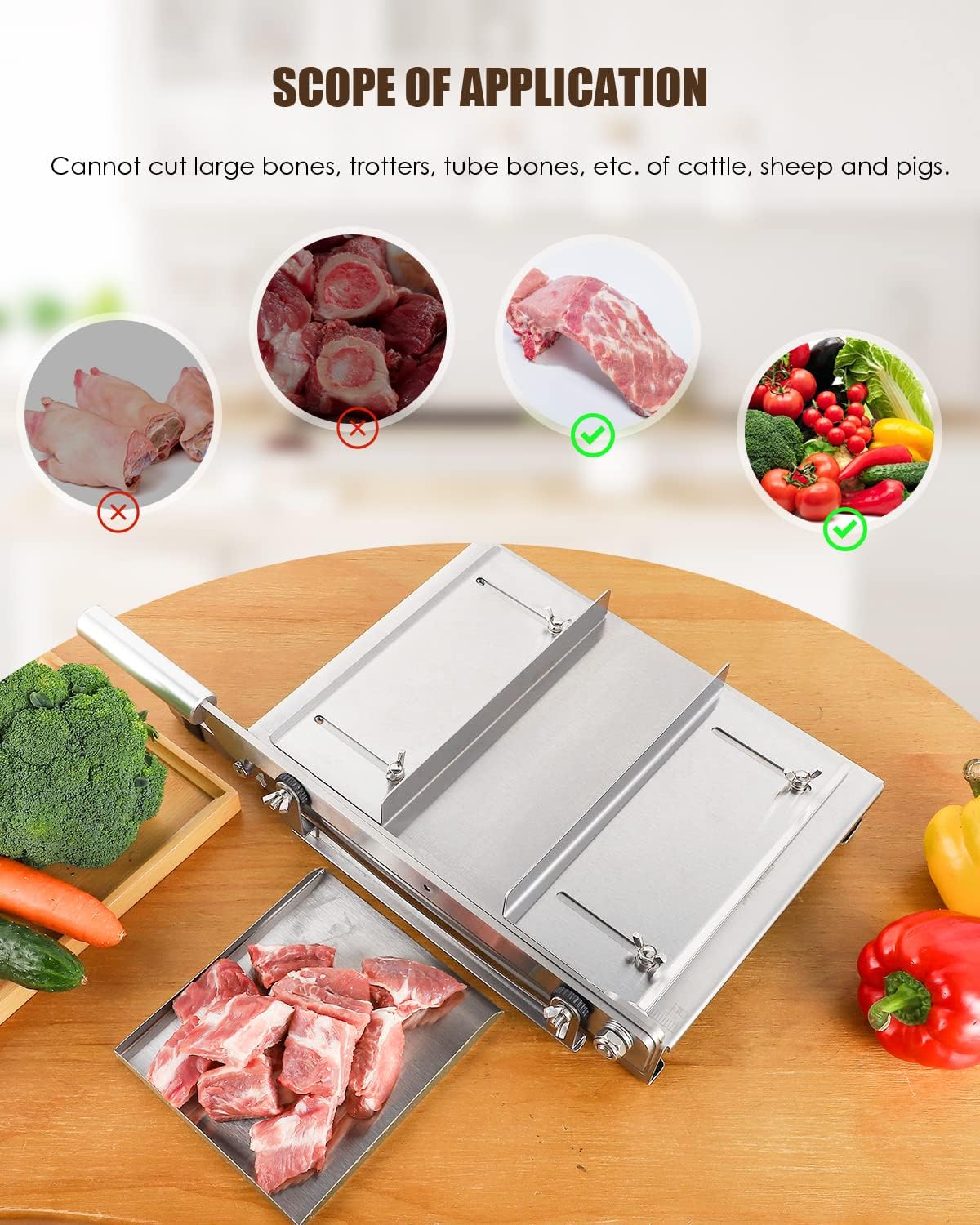 2 BLADES Manual Ribs Meat Chopper Slicer Stainless Steel Hard Bone Cutter Beef Mutton Household Vegetable Food Slicer Slicing Machine for Whole Chicken Rib Spine
