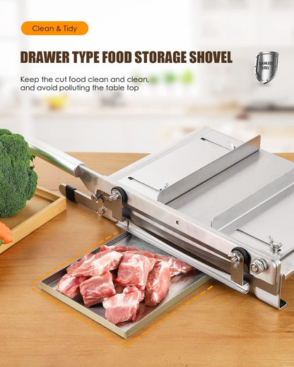 2 BLADES Manual Ribs Meat Chopper Slicer Stainless Steel Hard Bone Cutter Beef Mutton Household Vegetable Food Slicer Slicing Machine for Whole Chicken Rib Spine
