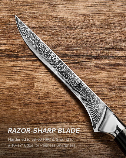 Japanese Knife Set for Meat Cutting,Damascus Kitchen Butcher Knife Set for Brisket Carving,Sharp VG10 Steel 7" Boning+12" Slicing,UPGRADED Silver Ion Coated Breaking Knives BBQ Slicer