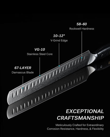 Japanese Knife Set for Meat Cutting,Damascus Kitchen Butcher Knife Set for Brisket Carving,Sharp VG10 Steel 7" Boning+12" Slicing,UPGRADED Silver Ion Coated Breaking Knives BBQ Slicer
