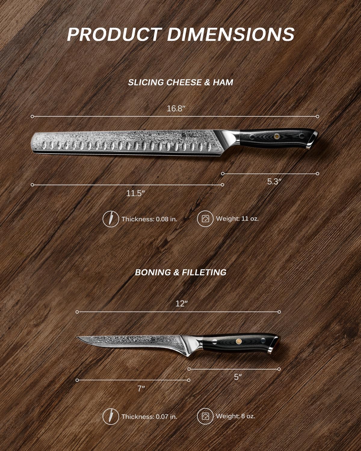 Japanese Knife Set for Meat Cutting,Damascus Kitchen Butcher Knife Set for Brisket Carving,Sharp VG10 Steel 7" Boning+12" Slicing,UPGRADED Silver Ion Coated Breaking Knives BBQ Slicer
