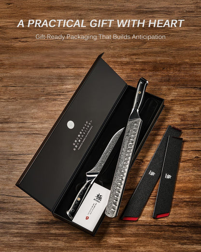 Japanese Knife Set for Meat Cutting,Damascus Kitchen Butcher Knife Set for Brisket Carving,Sharp VG10 Steel 7" Boning+12" Slicing,UPGRADED Silver Ion Coated Breaking Knives BBQ Slicer