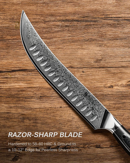 Japanese Knife Set for Meat Cutting,Damascus Kitchen Butcher Knife Set for Brisket Carving,Sharp VG10 Steel 7" Boning+12" Slicing,UPGRADED Silver Ion Coated Breaking Knives BBQ Slicer