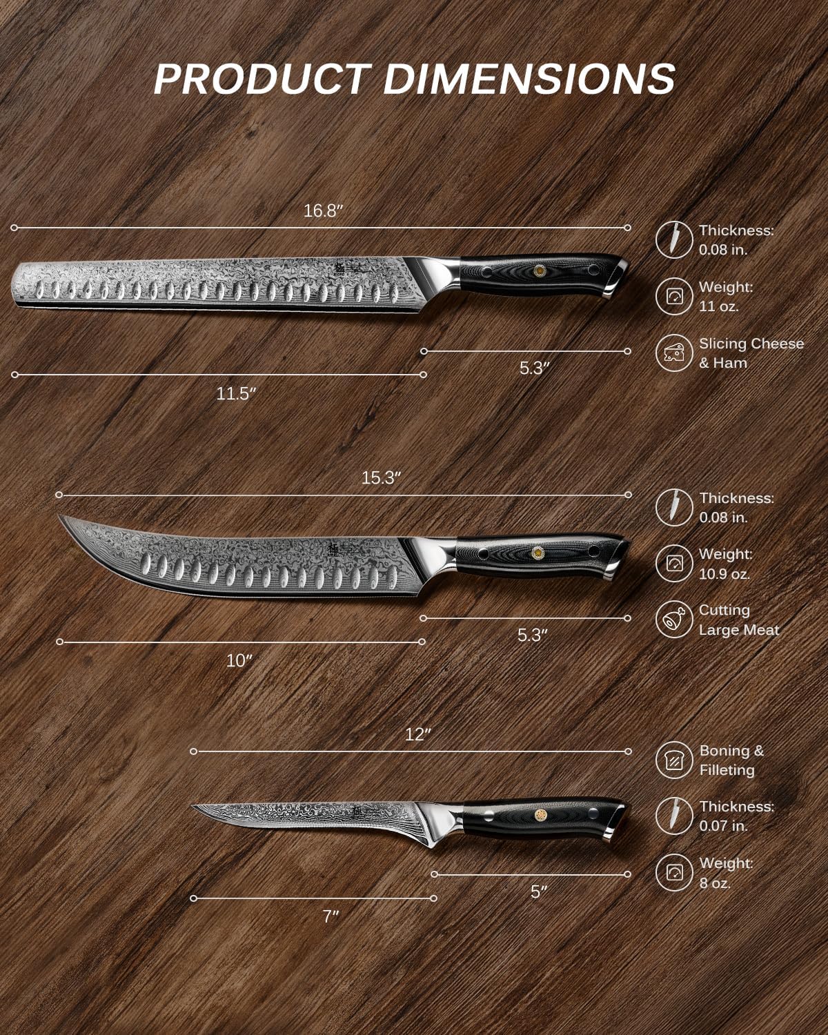 Japanese Knife Set for Meat Cutting,Damascus Kitchen Butcher Knife Set for Brisket Carving,Sharp VG10 Steel 7" Boning+12" Slicing,UPGRADED Silver Ion Coated Breaking Knives BBQ Slicer