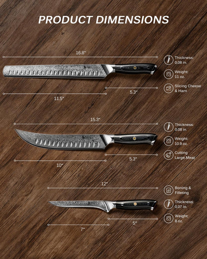 Japanese Knife Set for Meat Cutting,Damascus Kitchen Butcher Knife Set for Brisket Carving,Sharp VG10 Steel 7" Boning+12" Slicing,UPGRADED Silver Ion Coated Breaking Knives BBQ Slicer