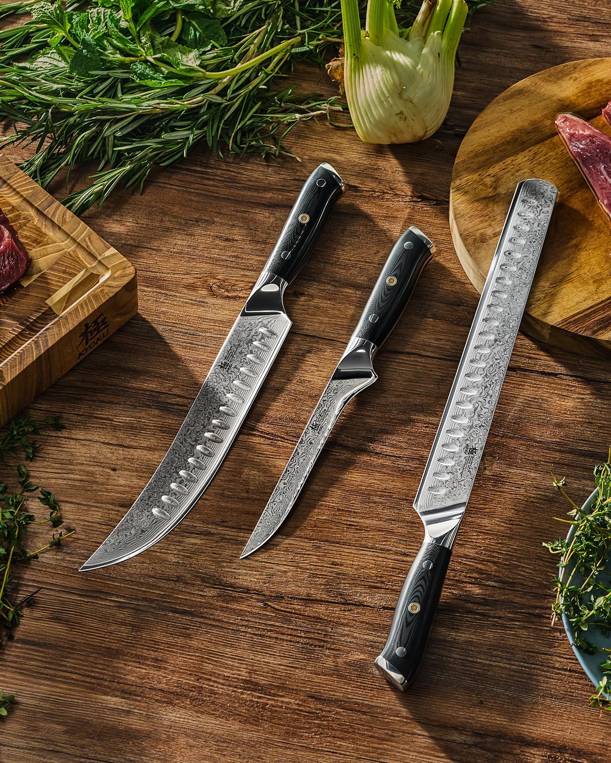 Japanese Knife Set for Meat Cutting,Damascus Kitchen Butcher Knife Set for Brisket Carving,Sharp VG10 Steel 7" Boning+12" Slicing,UPGRADED Silver Ion Coated Breaking Knives BBQ Slicer