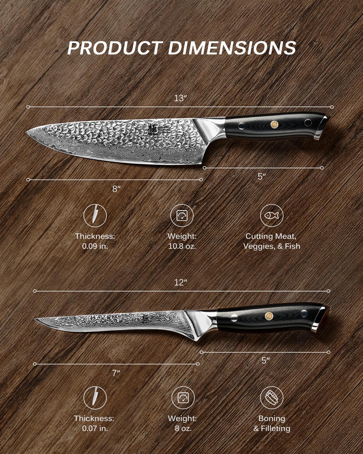 Japanese Knife Set for Meat Cutting,Damascus Kitchen Butcher Knife Set for Brisket Carving,Sharp VG10 Steel 7" Boning+12" Slicing,UPGRADED Silver Ion Coated Breaking Knives BBQ Slicer