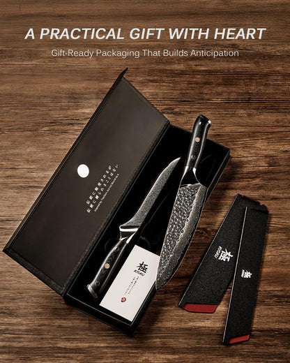 Japanese Knife Set for Meat Cutting,Damascus Kitchen Butcher Knife Set for Brisket Carving,Sharp VG10 Steel 7" Boning+12" Slicing,UPGRADED Silver Ion Coated Breaking Knives BBQ Slicer