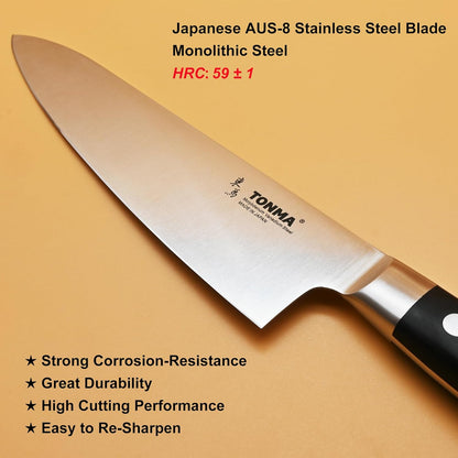 TONMA Japanese Chef Knife MADE IN JAPAN 8.2 inch Full Tang Traditional Handcrafted Stainless Steel Kitchen Knife, Professional Classic Gyuto for Gift Giving, Razor-Sharp & Highly Durable