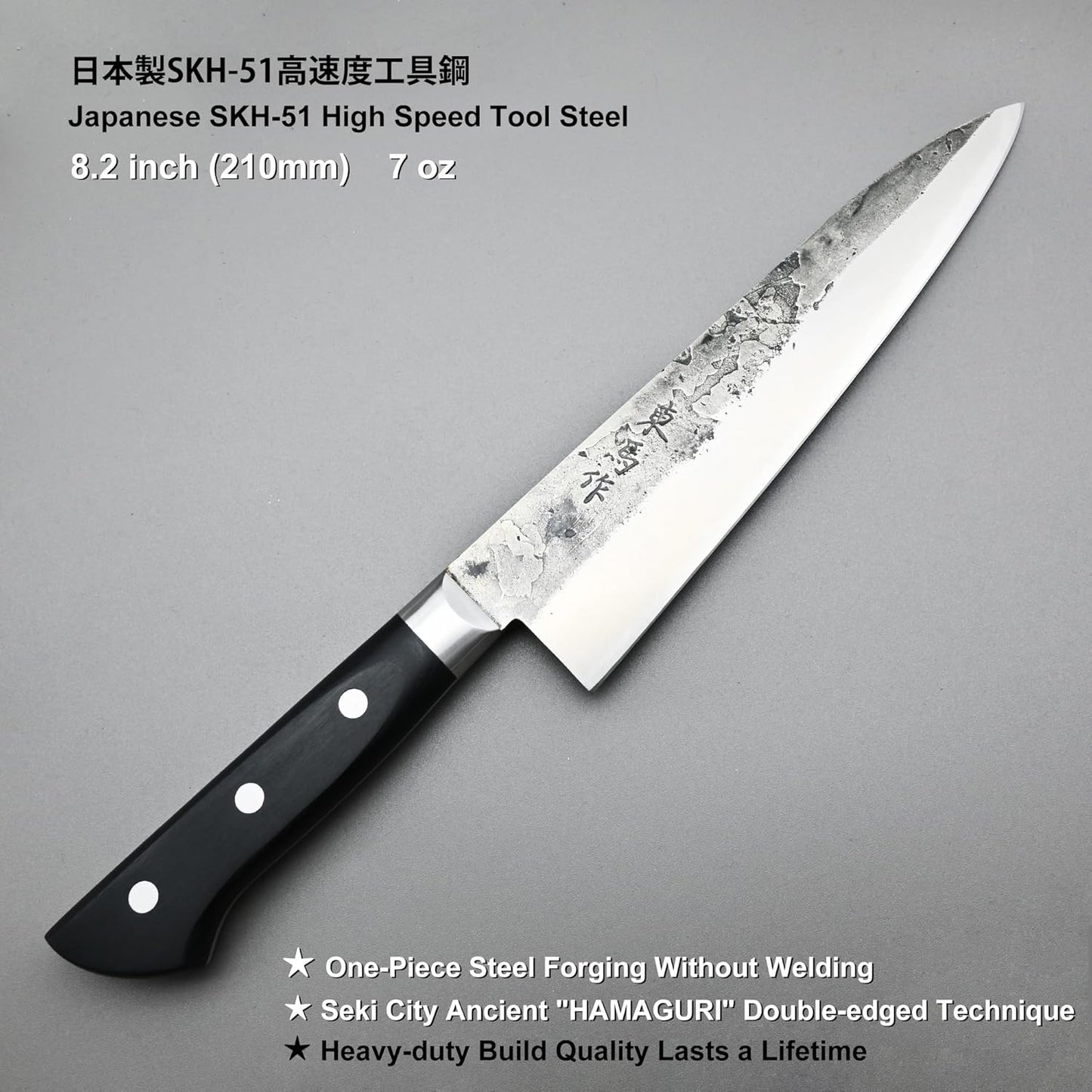TONMA Japanese Chef Knife MADE IN JAPAN 8.2 inch Full Tang Traditional Handcrafted Stainless Steel Kitchen Knife, Professional Classic Gyuto for Gift Giving, Razor-Sharp & Highly Durable