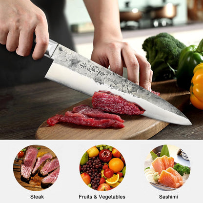 TONMA Japanese Chef Knife MADE IN JAPAN 8.2 inch Full Tang Traditional Handcrafted Stainless Steel Kitchen Knife, Professional Classic Gyuto for Gift Giving, Razor-Sharp & Highly Durable
