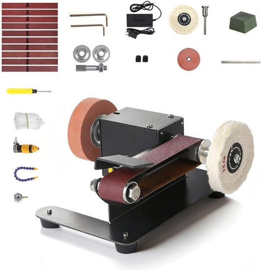 Mini Belt Sander, Electric Small Sander Knife Making Supplies, 7 Adjustable Speed Electric Knife Sharpener, Power Belt Grinder for Woodworking. (Wet/Dry Pro - Advanced Grinding Kit)