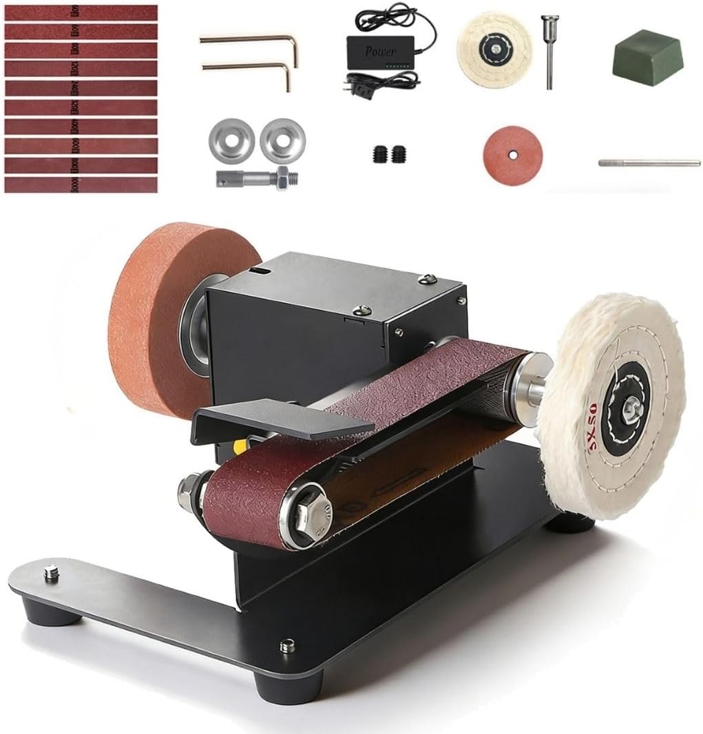 Mini Belt Sander, Electric Small Sander Knife Making Supplies, 7 Adjustable Speed Electric Knife Sharpener, Power Belt Grinder for Woodworking. (Wet/Dry Pro - Advanced Grinding Kit)