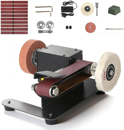 Mini Belt Sander, Electric Small Sander Knife Making Supplies, 7 Adjustable Speed Electric Knife Sharpener, Power Belt Grinder for Woodworking. (Wet/Dry Pro - Advanced Grinding Kit)