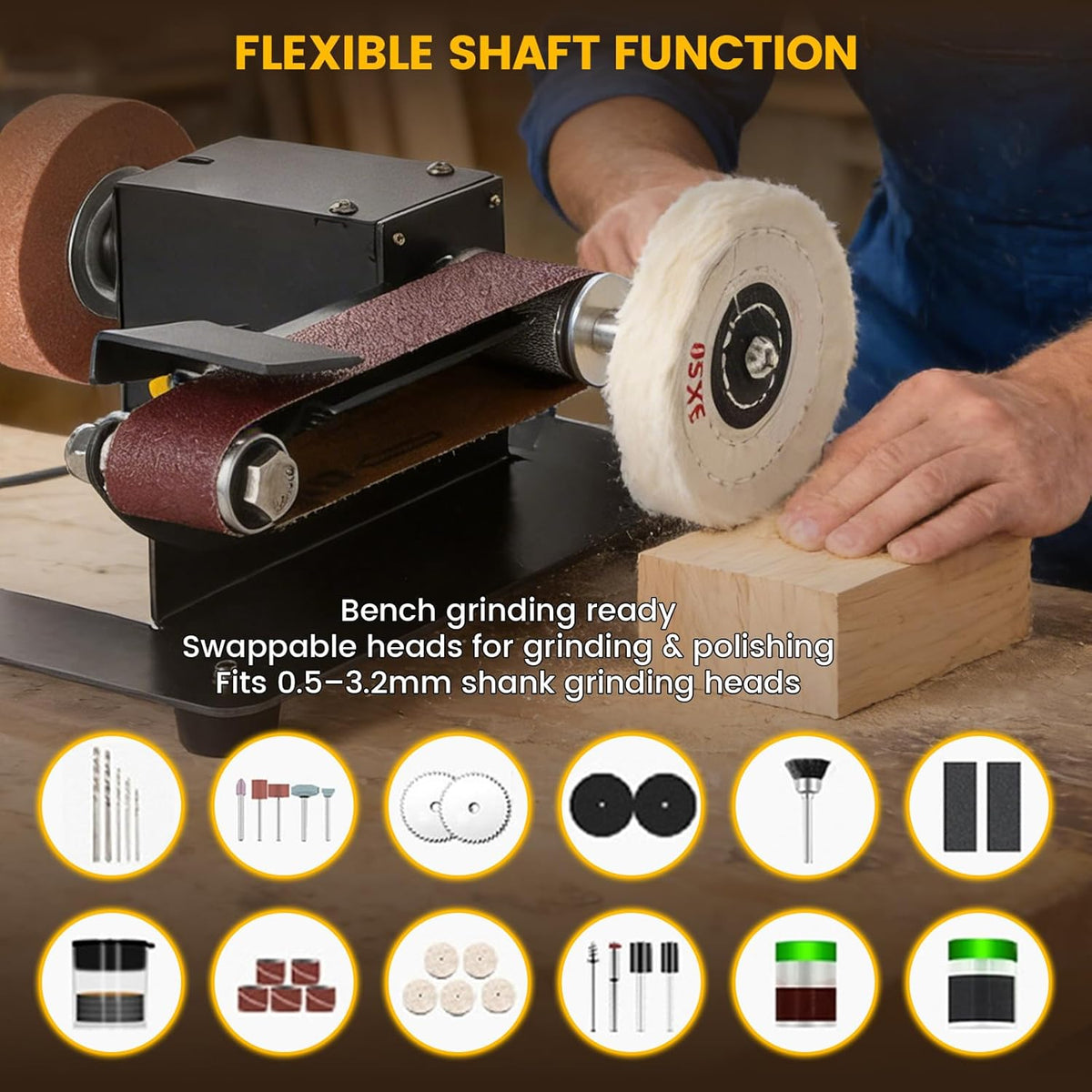Mini Belt Sander, Electric Small Sander Knife Making Supplies, 7 Adjustable Speed Electric Knife Sharpener, Power Belt Grinder for Woodworking. (Wet/Dry Pro - Advanced Grinding Kit)
